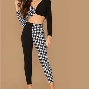 White and black twist crop top and legging set